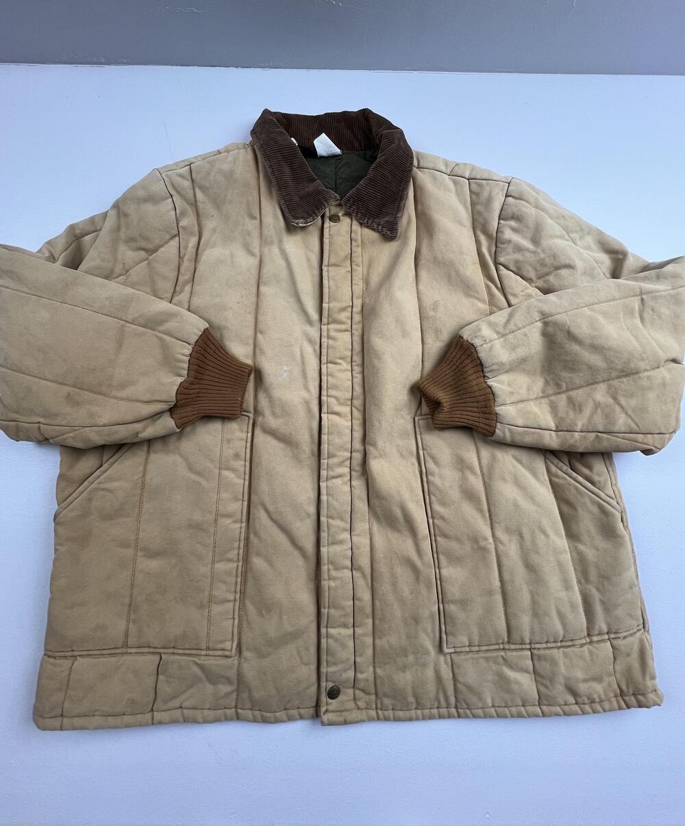 Vintage Blizzard Pruf Coat Mens 3XL Beige Canvas Quilted Full Zip Workwear